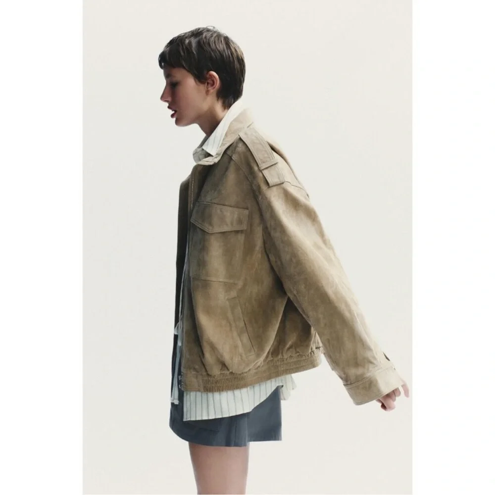 ZARA Viral Suede Leather Oversized Jacket. New, S - Picture 8 of 16